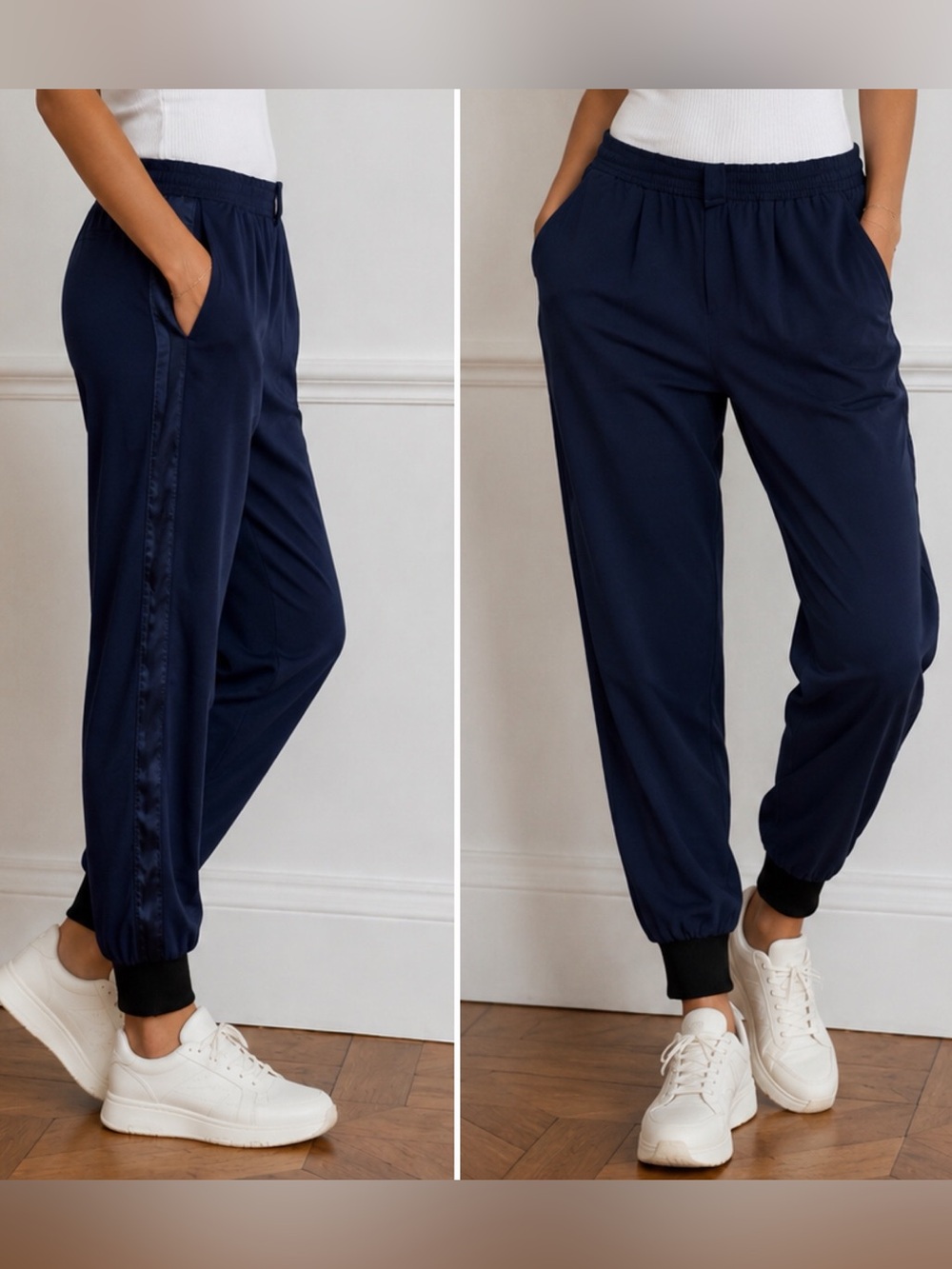 Zara Woman Dark Navy Elastic Waist Trousers